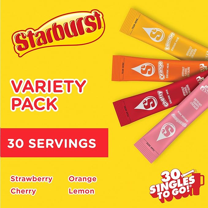 Starburst Singles to Go Variety Pack, Watertok Powdered Drink Mix, Includes 4 Flavors, Strawberry