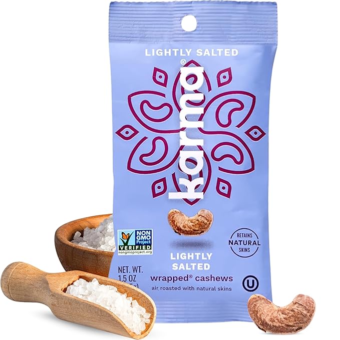 Lightly Salted Cashews with Skin by Karma Nuts, Whole, Roasted, Vegan, Gluten Free, Low Net Carb