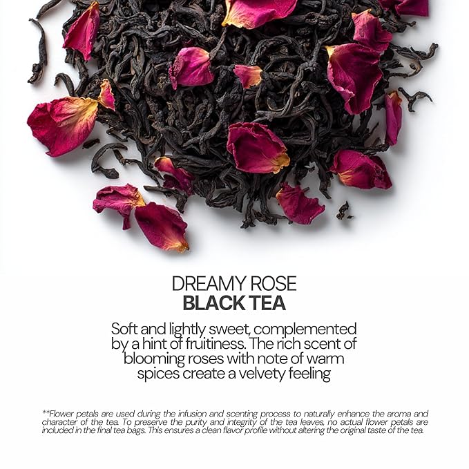 BLOSSOM RITUAL Dreamy Roses – Black Tea Loose Leaf – 20 Natural Based Pyramid Bags – Serve Upto 60
