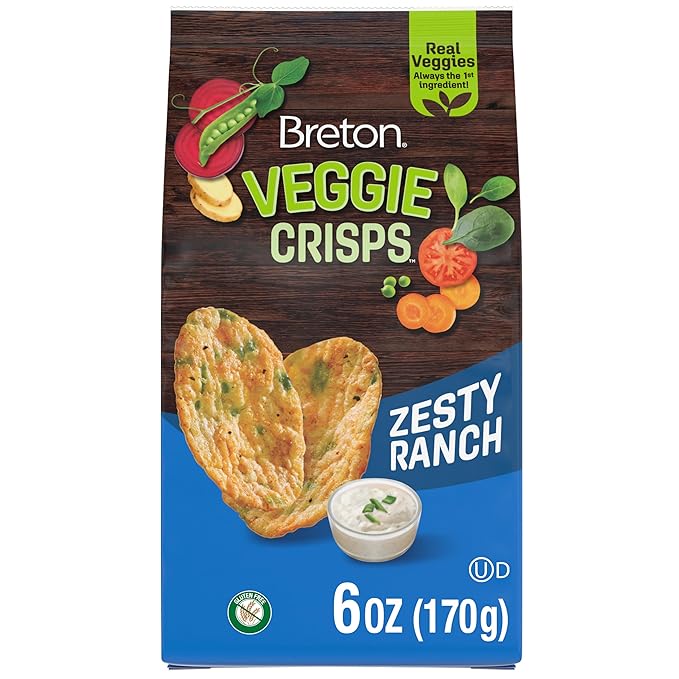 Breton Veggie Crisps Zesty Ranch (Pack of 12) - Popped not Fried Crisps, Made with Real Vegetables