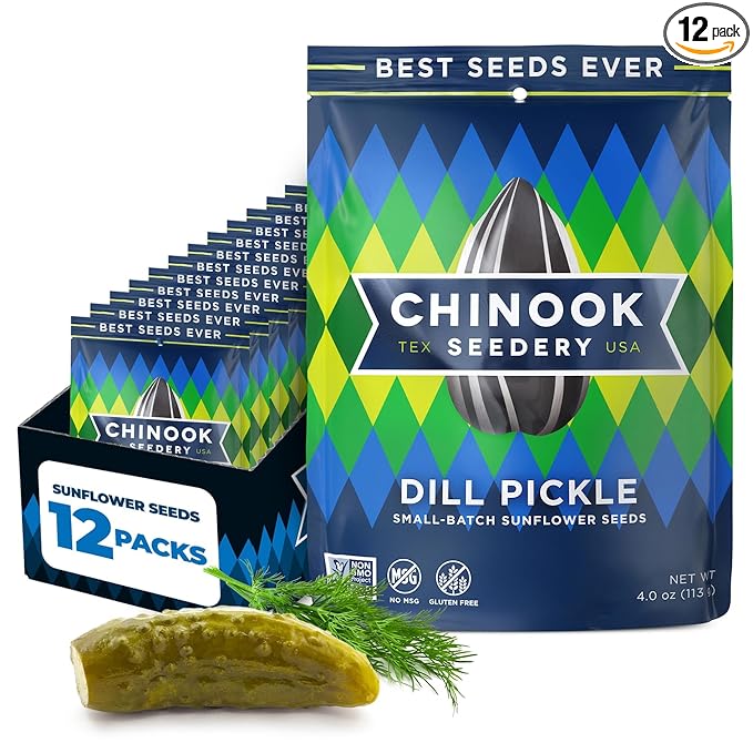 Chinook Seedery Roasted Jumbo Sunflower Seeds - Keto Snacks, Gluten-Free, Non-GMO, Dill Pickle