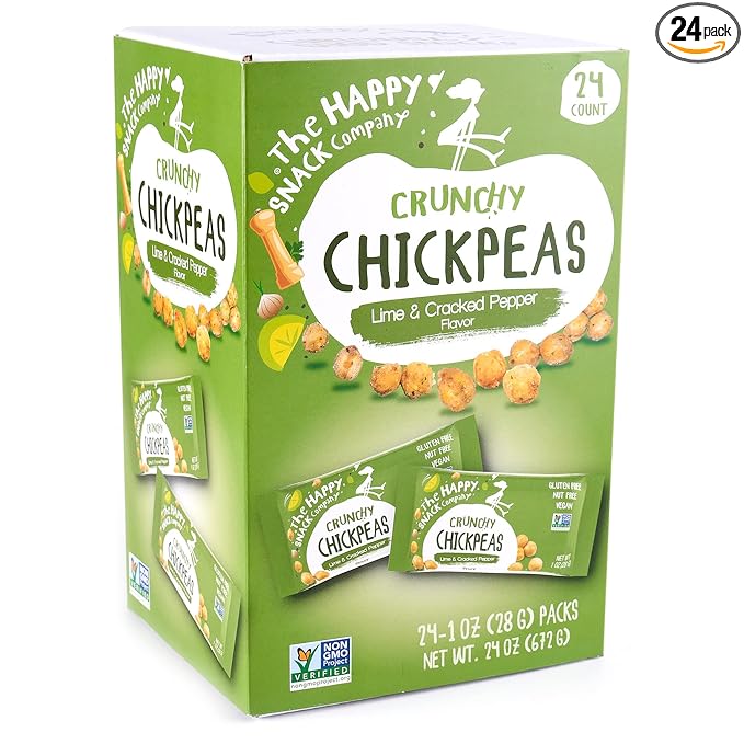 The Happy Snack Company Crunchy Chickpeas Lime & Cracked Pepper 24 x 1 oz. 5g Plant Based Protein &