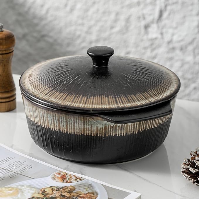 KOOV Ceramic Casserole Dish with Lid Oven Safe, 2 Quart Casserole Dishes, Covered Round Casseroles