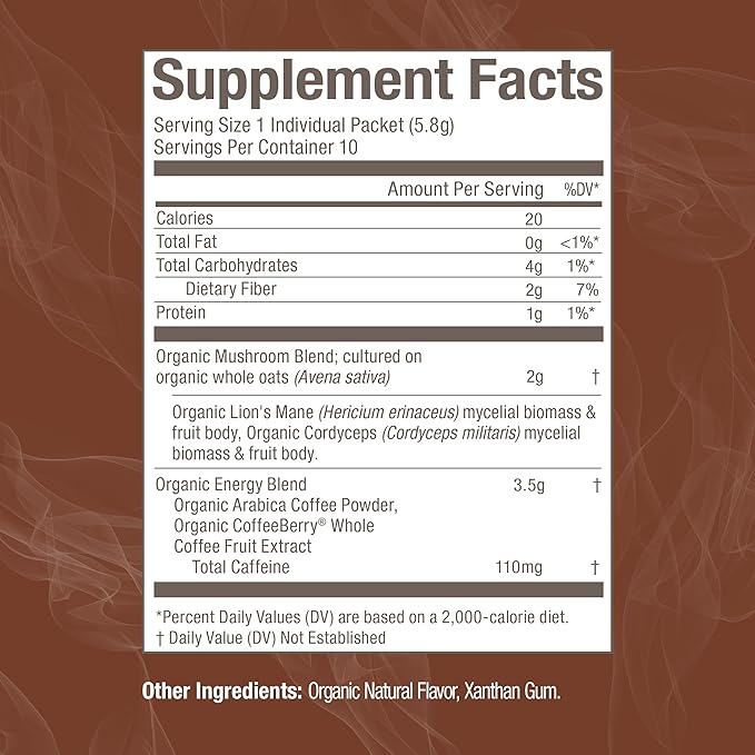 OM MUSHROOM SUPERFOOD Coffee Blend Mushroom Powder, Single Serve, 10 Count, Organic Arabica Beans
