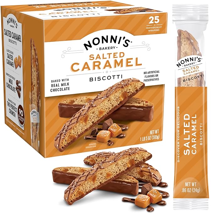 Nonni's Salted Caramel Milk Chocolate Biscotti Cookies ??Individually Wrapped Italian Coffee Snack