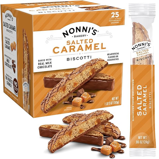 Nonni's Salted Caramel Milk Chocolate Biscotti Cookies ??Individually Wrapped Italian Coffee Snack