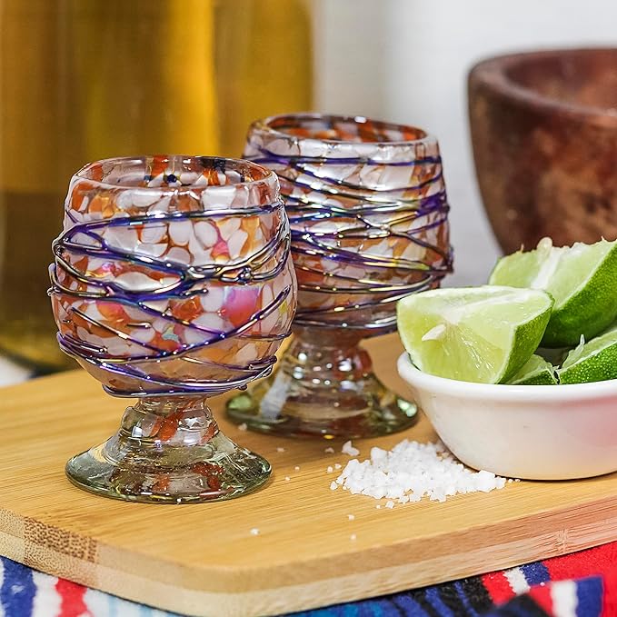 Authentic Mexican Tequila Hand Blown Shot Glasses - Set of 4-2 oz - Mini Glass Snifters - Heavy