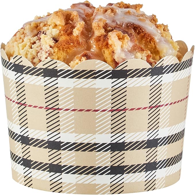 Panificio 10 Ounce Cupcake Wrappers, 200 Scalloped Baking Cups - Oven-Ready, Greaseproof, Plaid