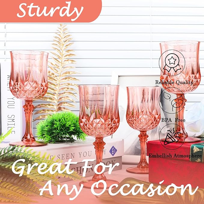 Plastic Wine Glasses，Plastic Goblets Vintage Style Cordial Drinking Glasses for Wedding Reception