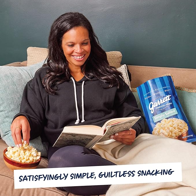Garrett Popcorn Simply Salted, 4.0oz, 4 Bags, Light Salty Snack, Vegan, Gluten Free, Only 3