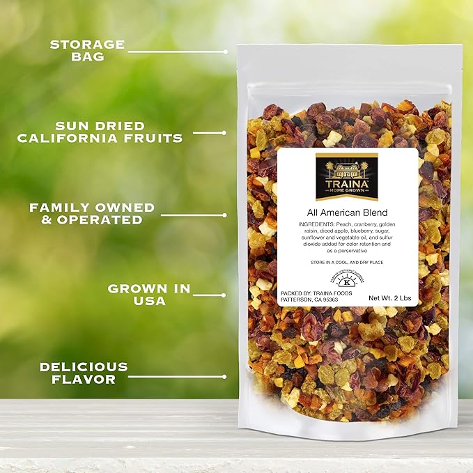 Traina Home Grown All American Sun Dried Fruit Blend - Diced Peaches, Cranberries, Blueberries