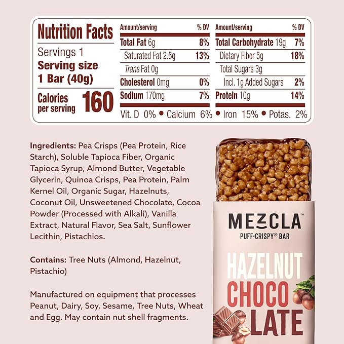 Mezcla Puff Crispy Protein Bars, Gluten Free & Vegan Protein Bars, 10g Protein, Alt for Crispy Rice