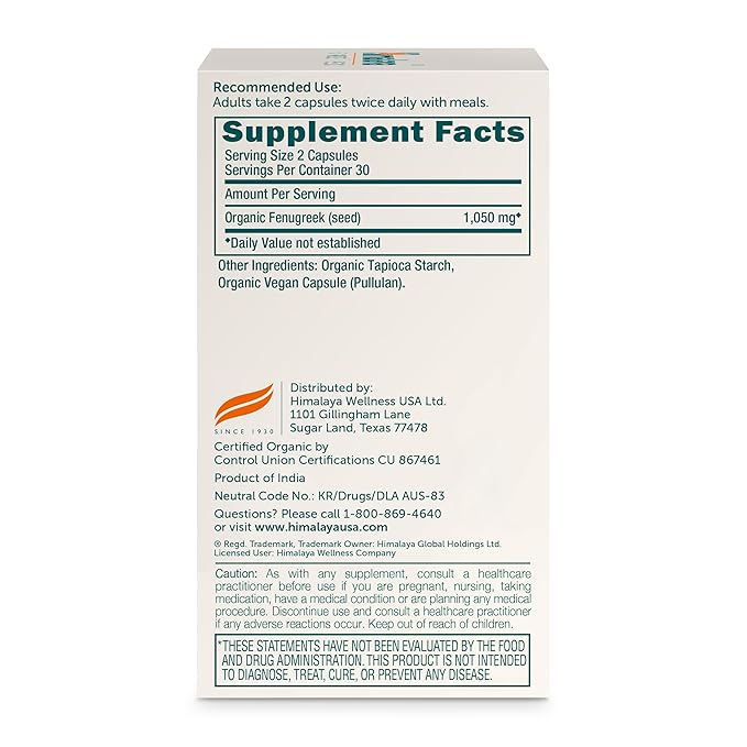 Himalaya Organic Fenugreek for Daily Wellness, Warming and Energizing Properties, 1,050 mg, 60