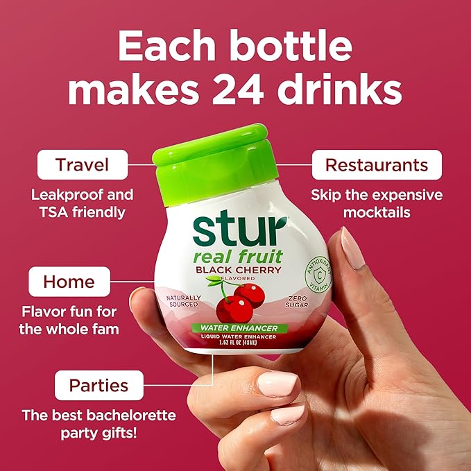Stur Liquid Water Enhancer | Black Cherry | Naturally Sweetened | High in Vitamin C & Antioxidants