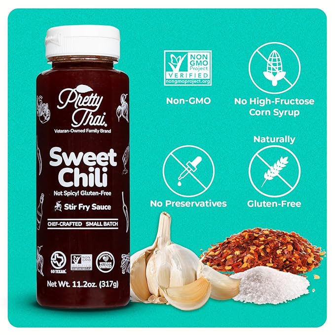 Pretty Thai Sweet Chili Sauce, Gluten Free Certified Non-GMO Authentic Vegan Stir Fry, BBQ
