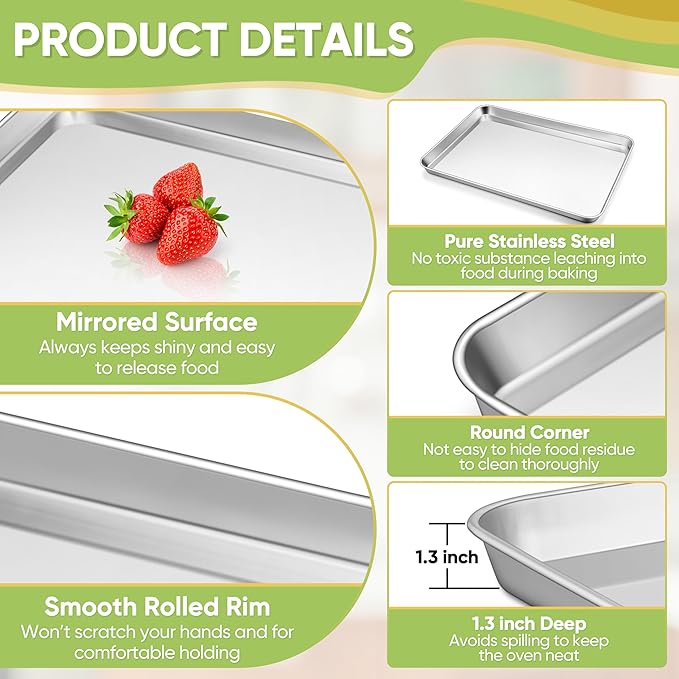 TeamFar Stainless Steel Baking Sheet, 20’’ x 14’’ Large Baking Sheet Pan Bakeware Set Cookie Sheets