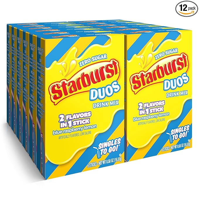 Starburst Duos Singles To Go Powdered Drink Mix, Blue Raspberry Lemon, 12 Boxes with 6 Packets Each