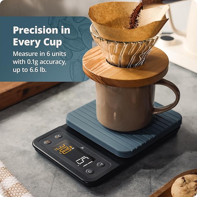Greater Goods 0.1g Precision Coffee Scale with Timer – 3kg Digital Scale for Pour-Over, Espresso