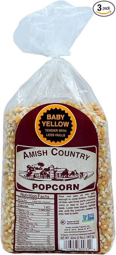 Amish Country Popcorn | 2 lb Bag | Baby Yellow Popcorn Kernels | Old Fashioned, Non-GMO and Gluten