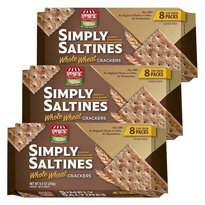 Only Kosher Candy Simply Saltines Whole Wheat Crackers, Crunchy Oven Baked Kosher Parve Non-GMO, No