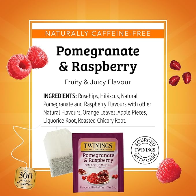 Twinings Pomegranate & Raspberry Herbal Tea Individually Wrapped Bags, 20 Count (Pack of 6)