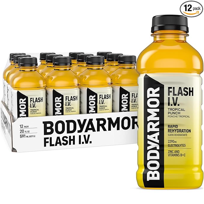 BODYARMOR Flash I.V. Electrolyte Beverage, Tropical Punch, Hydration Drink with Coconut Water For