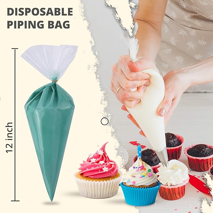 Riccle Disposable Piping Bags 12 Inch - 100 Anti Burst Pastry Bags - Icing Piping Bags for Frosting