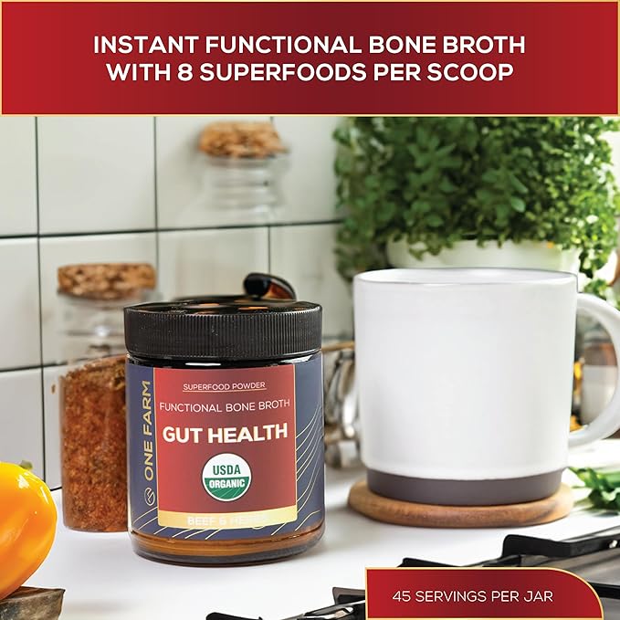 One Farm Superfood Powder Gut Health, Organic Gut Soothing Blend and Prebiotic Blend, Non-GMO