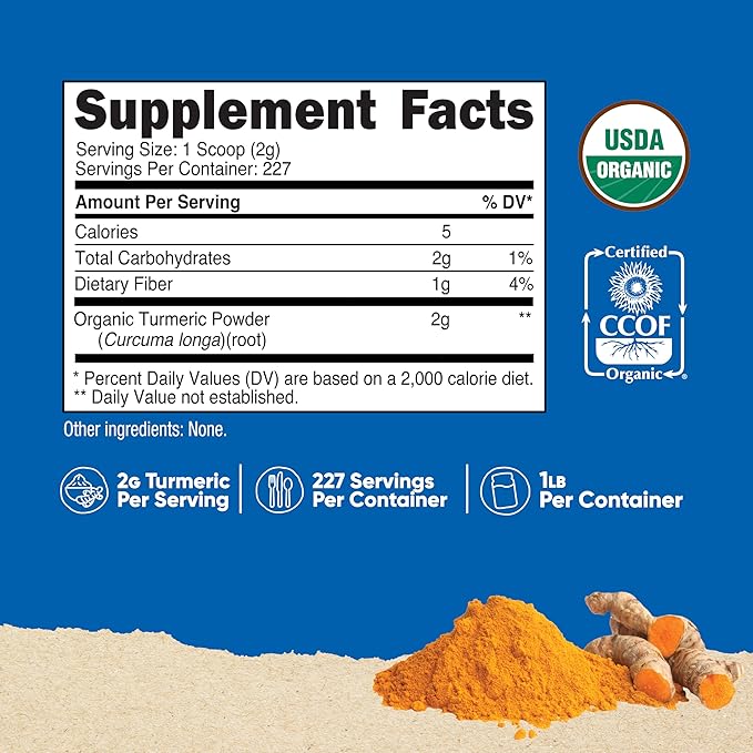 Nutricost Organic Turmeric Root Powder 1 LB (16oz) - Certified USDA Organic, Food Grade, Gluten