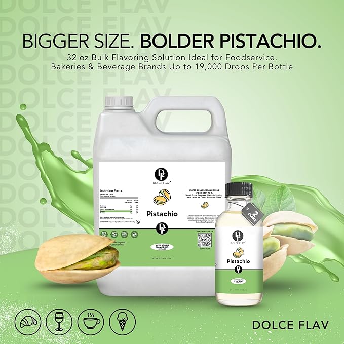 Dolce Flav Pistachio Flavoring ??32 oz. ??Premium Flavoring for Ice Cream, Desserts, Boba