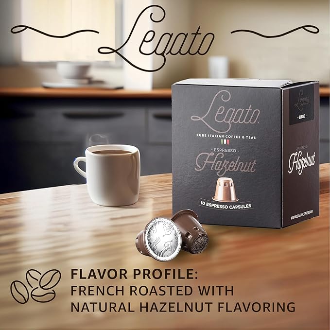 Legato Espresso Capsules - 10/100 count - Single-Serve Coffee Pods - Compatible with Nespresso