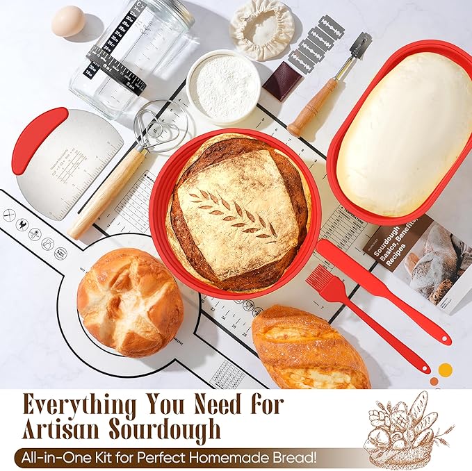 Sourdough Starter Kit with Jar ??Complete Sourdough Bread Baking Supplies for Beginners, Includes 2