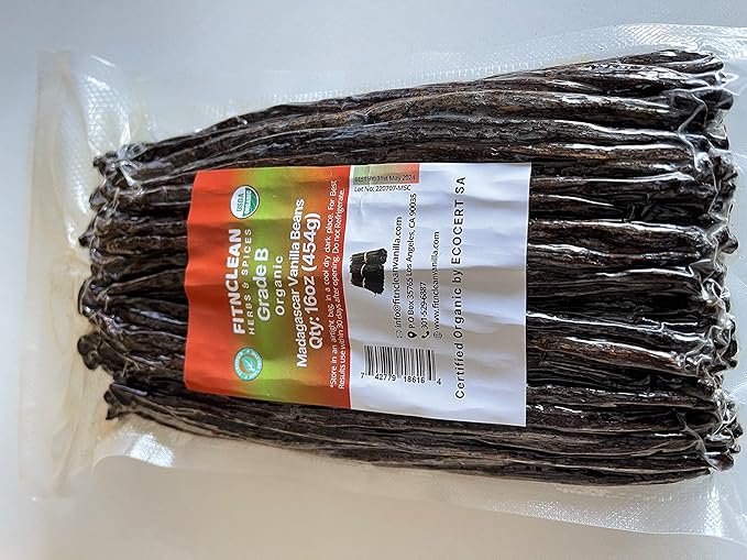 1 Lb Organic Madagascar Vanilla Beans Grade B. Certified USDA Organic 6"-7" by FITNCLEAN VANILLA.