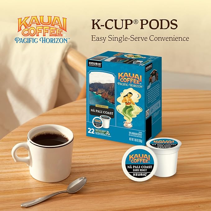 Kauai Coffee K-Cup Pods for Keurig Brewers – Arabica Coffee, 10% Hawaiian – Dark Roast, Nutty with