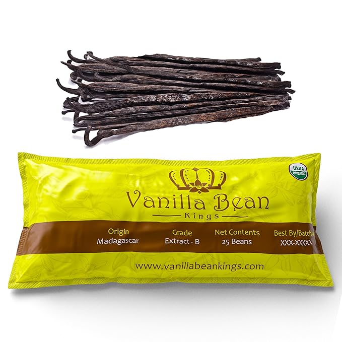 25 Organic Madagascar Vanilla Beans - Whole Extract Grade B Pods for Baking, Homemade Extract