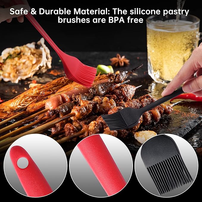 4 Pack Silicone Basting Pastry Brushes with 2 Wood Handle Culinary Oil Brushes, Heat Resistant