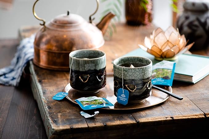 Organic India Energizing Tulsi Herbal Tea Favorites - Breakfast, Green, Moringa - Holy Basil