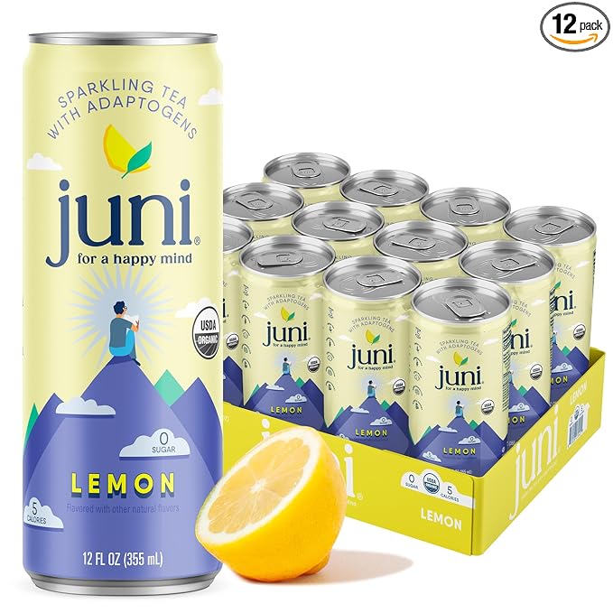 Juni Sparkling Adaptogen Drink with Ashwagandha, Lion’s Mane & Reishi Mushrooms | Green Tea for