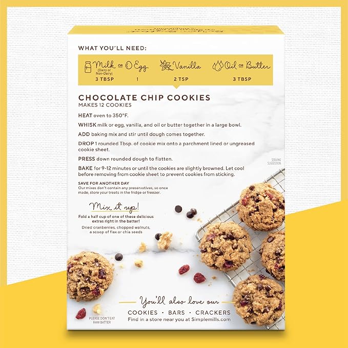 Simple Mills Almond Flour Crunchy Cookies, Chocolate Chip - Gluten Free, Vegan, Healthy Snacks