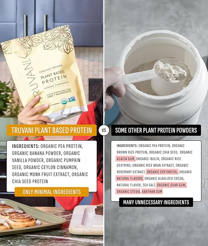 Truvani Vegan Pea Protein Powder | Banana Cinnamon | 20g Organic Plant Based Protein | 1 Serving |