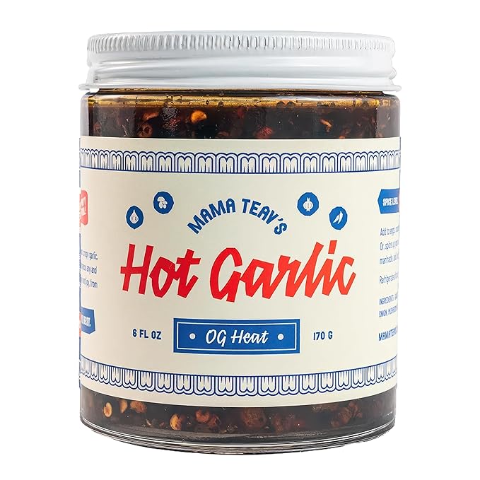Mama Teav's Hot Garlic Chili Crisp - Spicy, Crunchy, Umami Chili Oil with Garlic & Cambodian Chilis