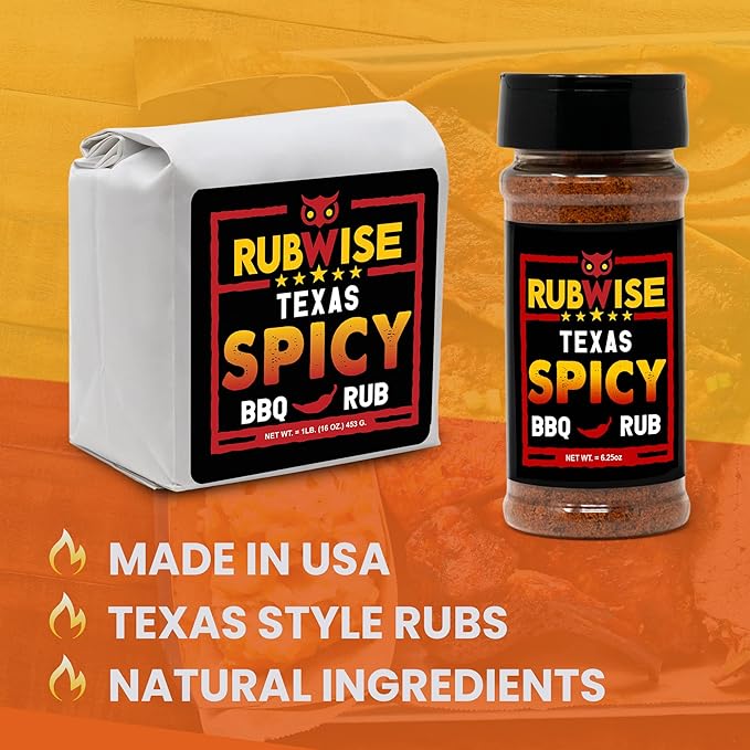Spicy BBQ Rub by RubWise, Texas Style Brisket Rub All Natural Dry BBQ Rub for Smoking & Grilling