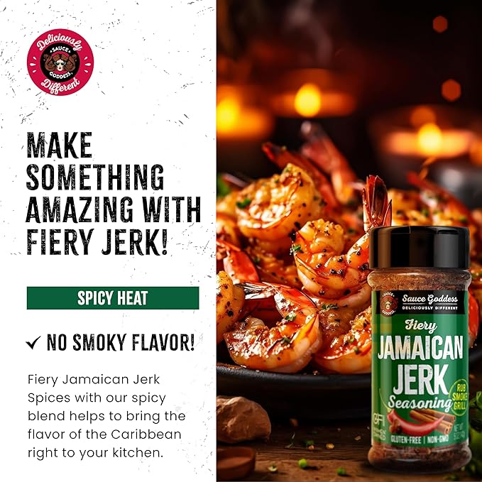 Sauce Goddess - Fiery Jamaican Jerk Spice Shaker - Caribbean Seasoning for Chicken, Pork & Seafood