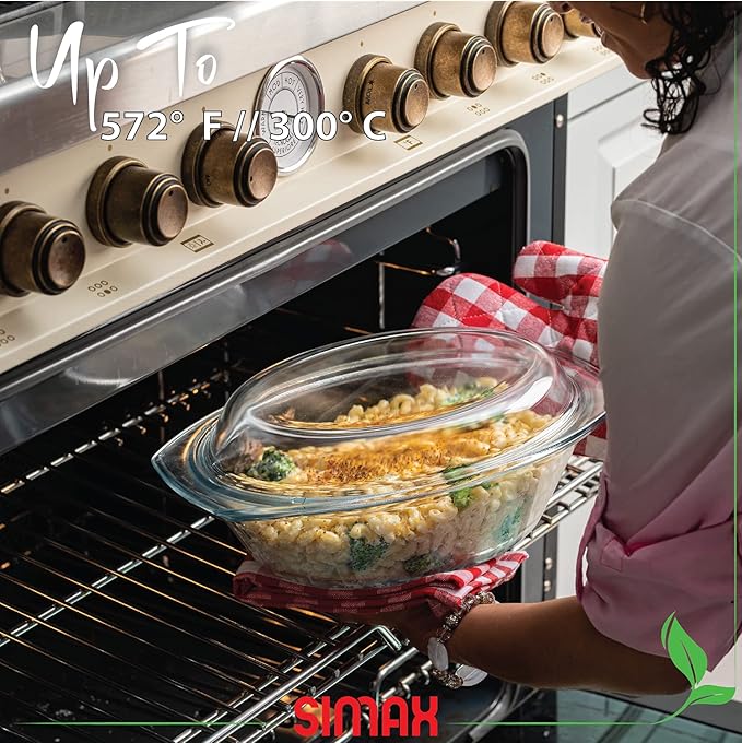 Simax Clear Oval Shaped Glass Casserole with Tight Fitting Lid ??Heat, Cold and Shock Proof ??Made