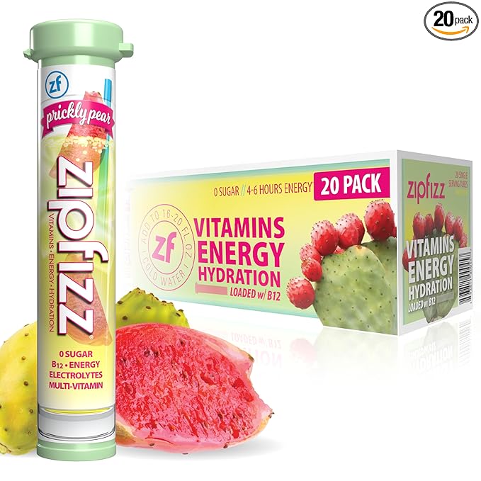 Zipfizz Daily Energy Drink Powder, Prickly Pear, 20 Pack | 3-in-1 Sustained Energy, Rapid