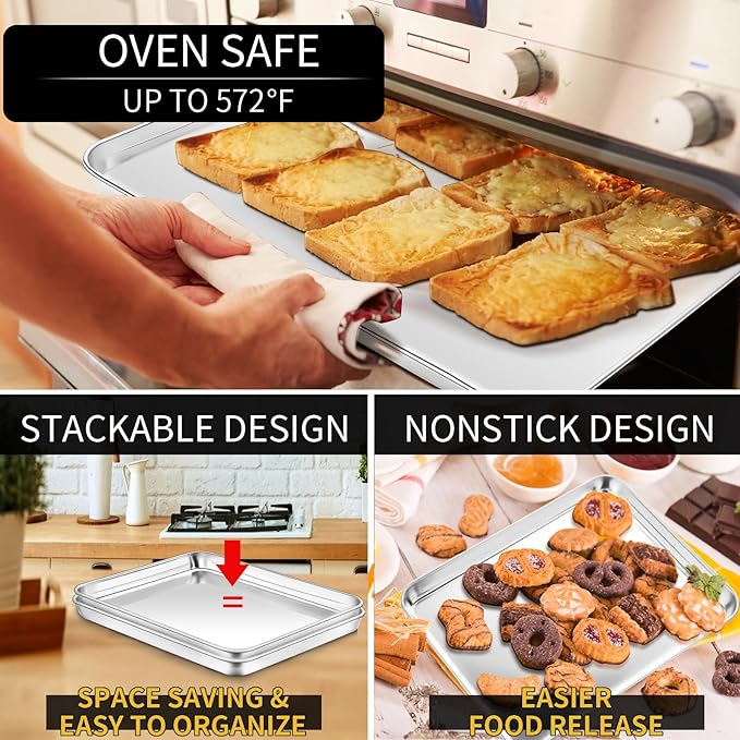 Stainless Steel Baking Sheet Set, 2 Pcs Cookie Sheet Pan Baking Trays for Oven, Non Stick and Heavy