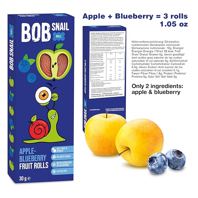 BOB SNAIL Healthy Organic Fruit Snacks for Kids and Adults ??30 Organic Fruit Leather Snacks with