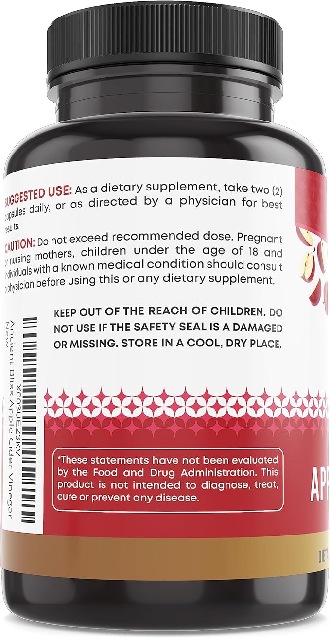 Ancient Bliss Apple Cider Vinegar Organic Capsules with The Mother, Helps Improve Digestion