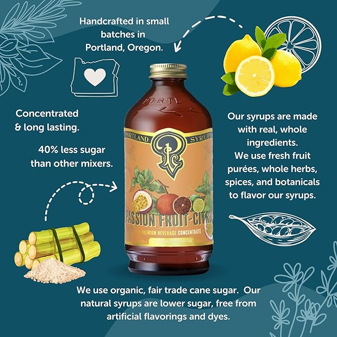 Portland Syrups Passion Fruit Citrus Syrup - Craft Tropical Sensations for Cocktails, Mocktails