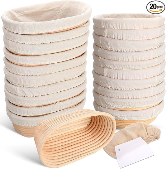 Gejoy 20 Sets Bread Proofing Baskets Bulk Shaped Banneton Dough Proofing Bowls Kit with Cloth Liner